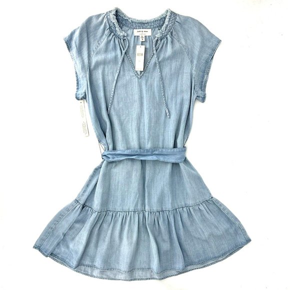 Anthropologie Cloth & Stone Chambray Dress Short Sleeve Tie size XS‎ NWT $148 - Picture 1 of 11